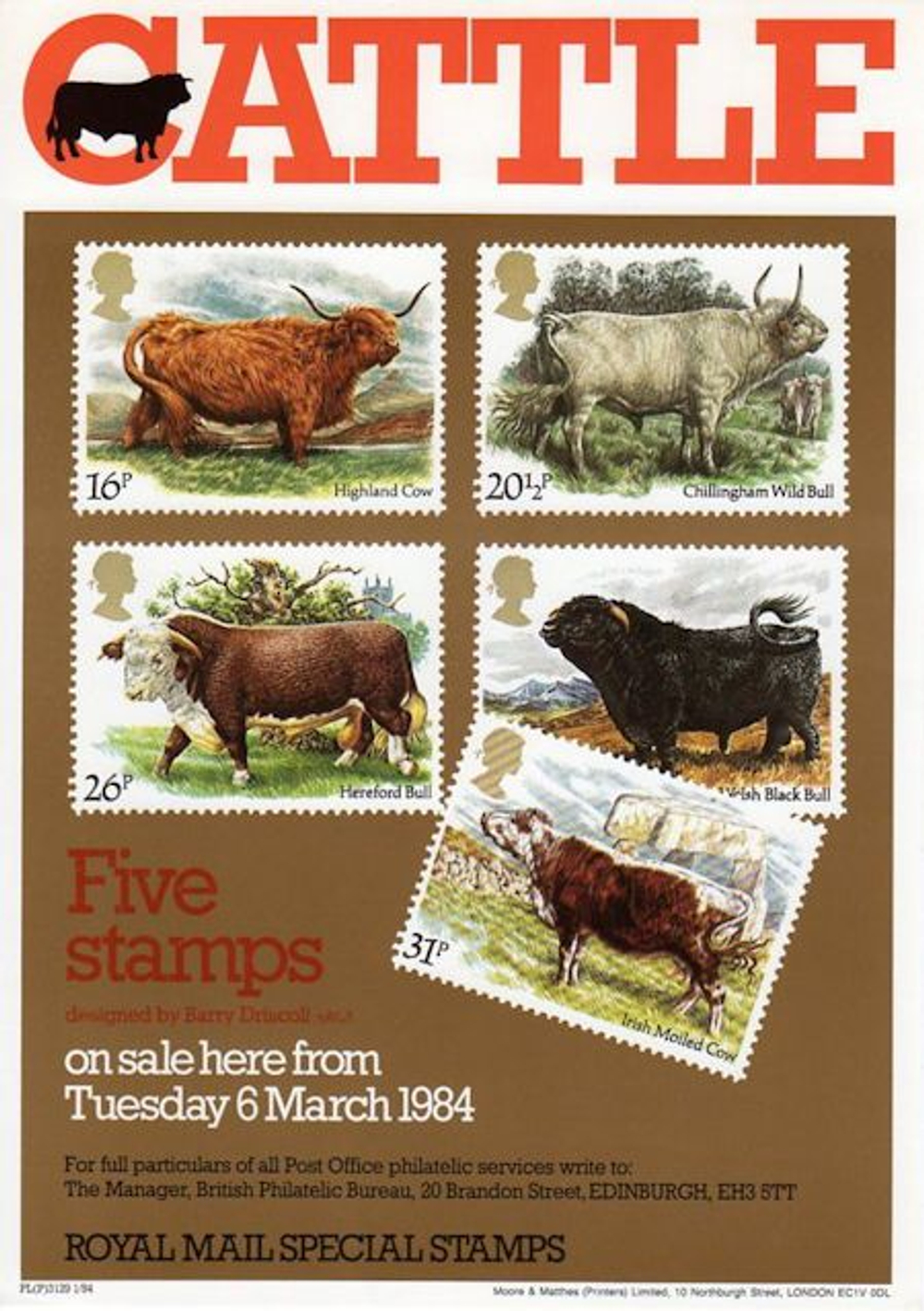 Конверт Первого дня Великобритании от 6 марта 1984 года с пятью марками и спецгашением