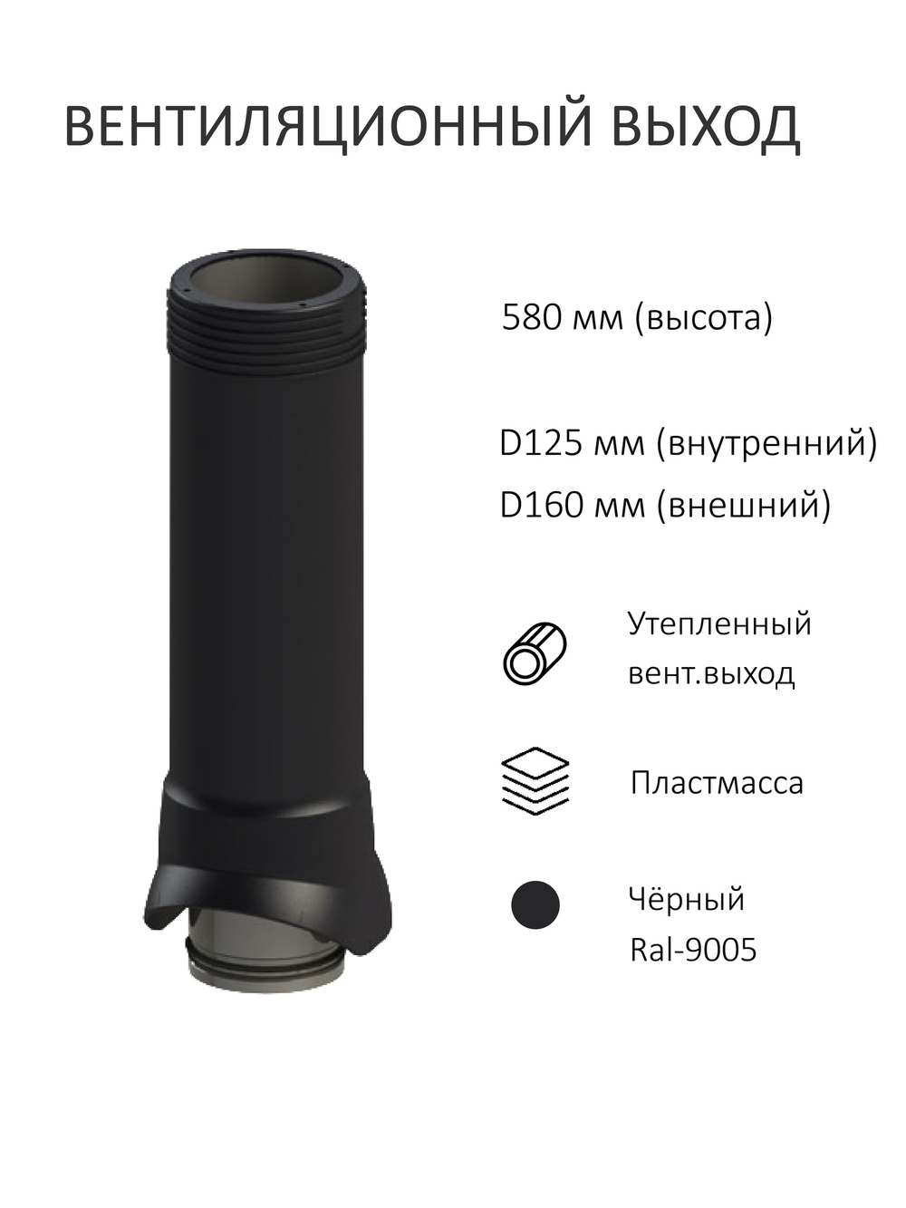 Комплект вентиляции: Вентиляционный выход изолированный D125/160/700 утепленный, проходной элемент PROF-20 для металлопрофиля кровельного профнастила МП20 иС20, колпак вентиляционный TP D 160 мм, коричневый