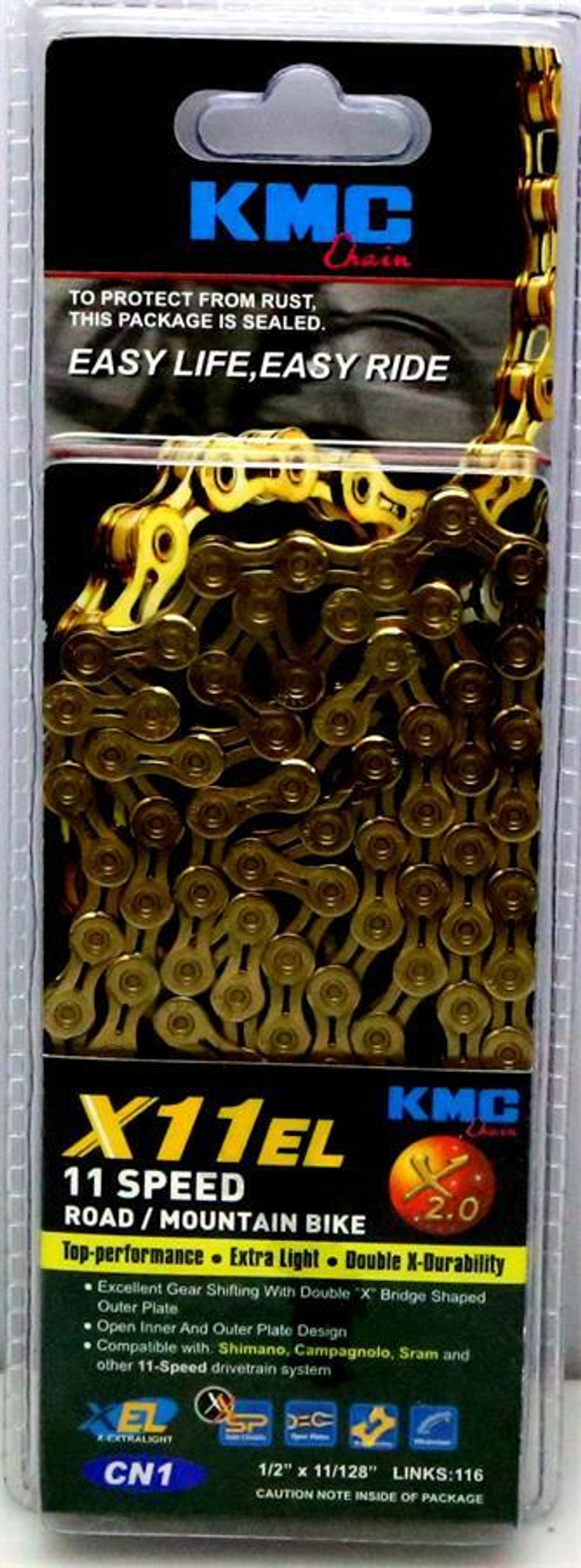 Цепь KMC X11eL 116 links Ti-N (Gold)