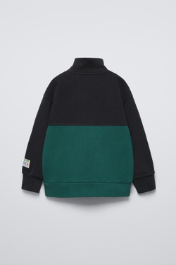ZARA ХУДИ В СТИЛЕ КОЛОР-БЛОК ИЗ ФЛИСА, ЗЕЛЕНЫЙ/СЕРЫЙ