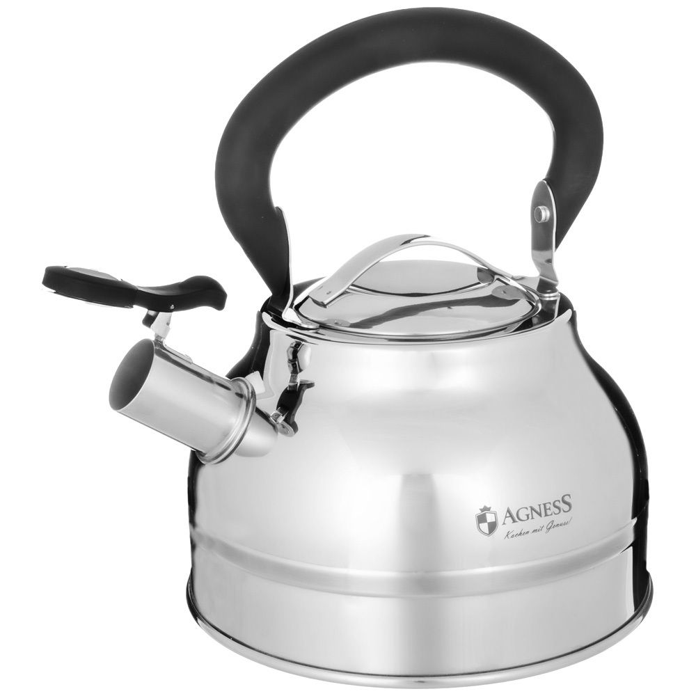 ЧАЙНИК AGNESS СО СВИСТКОМ 2,7Л, ТЕРМОАККУМУЛИРУЮЩЕЕ ДНО, 304 СТАЛЬ, ИНДУКЦИЯ