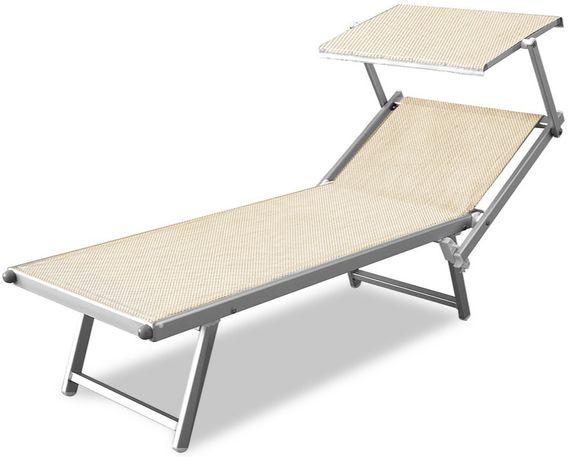 Шезлонг-лежак металлический 501 Relax, серебристый, слоновая кость