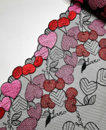 Вышивка на сетке сердечки и вишни на черном К107 правая