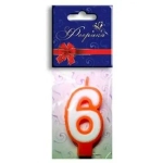 Свеча-цифра 6, двухцветная, МИКС, в пакете с картонным клипсатором ФЕЕРИКА