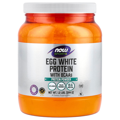 NOW Foods, Sports, яичный белок с разветвленной цепью (BCAA), протеиновый порошок, без добавок, 544 г (1,2 фунта)