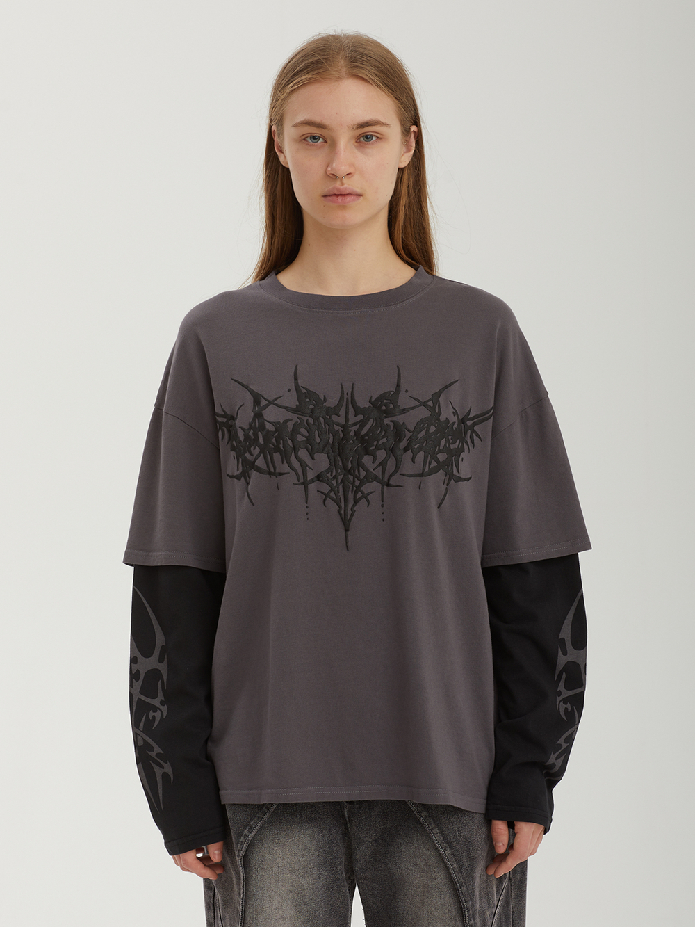 Женский Лонгслив Sigilism Print Grey Layered