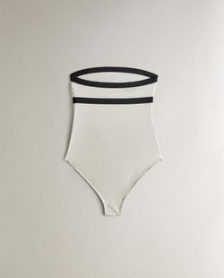 ZARA HOME КУПАЛЬНИК С КОНТРАСТНОЙ ПОЛОСОЙ, ЭКРЮ