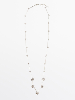 Massimo Dutti Мини-ожерелье с подвеской из кружева, серебряный