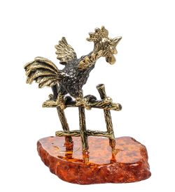 Народные промыслы AM-1574 Фигурка «Петух будильник» (латунь, янтарь)