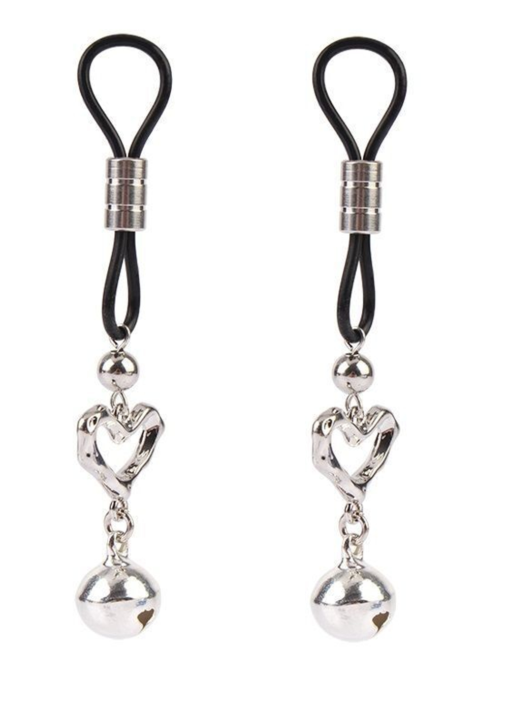 Серебристые зажимы на соски с сердечками (Цвет: серебристый)