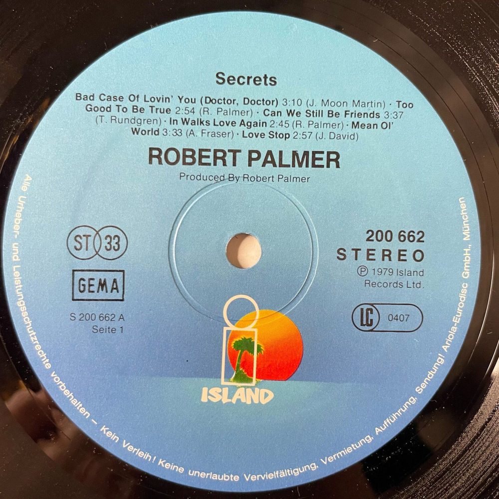Винтажная виниловая пластинка LP Robert Palmer Secrets (Germany 1979)