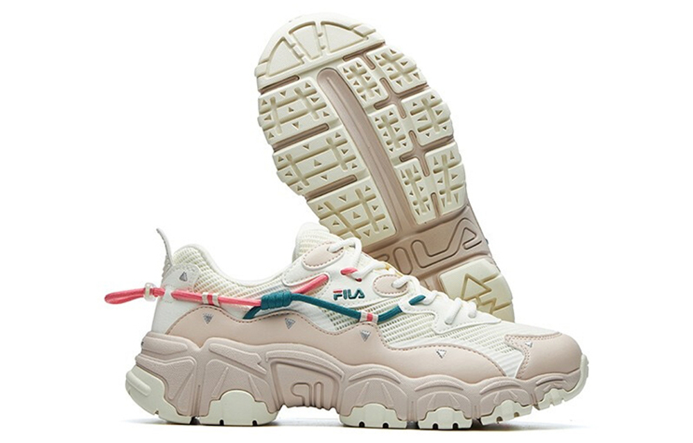 FILA Fila cat's claw fabric synthetic leather shock absorption, non-slip, wear-resistant, breathable, low-cut daddy shoes women's slightly white