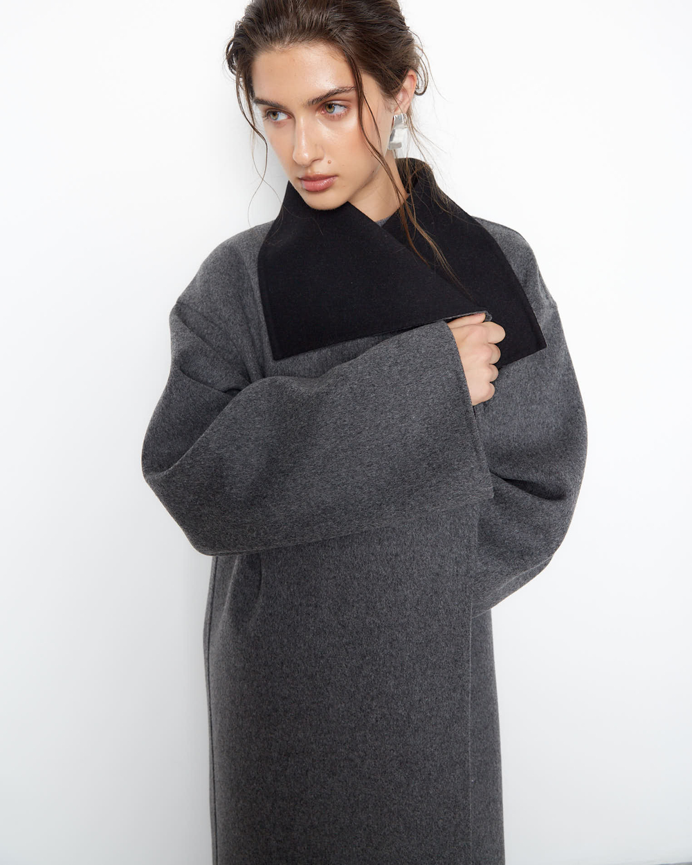 Пальто двухстороннее из шерсти Берберри серый/черный