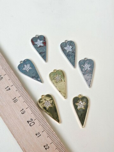 602-р Подвеска "Сердце вытянутое со звездой" 25*12мм, родий