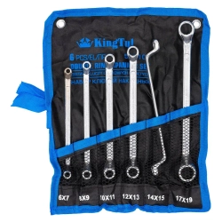Ключи накидные, отогнутые на 75град., набор 6пр. (6х7, 8х9, 10х11, 12х13, 14х15, 17х19мм) KINGTUL KT-50610P