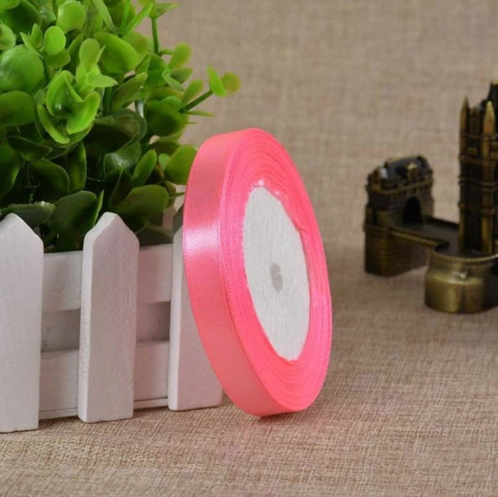 Лента атласная 12 мм  (23 метра, цвет №5  ярко-розовый)