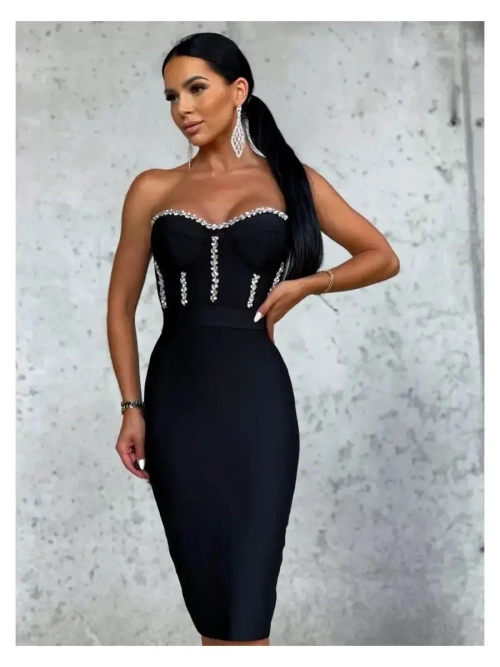 Черное бандажное платье