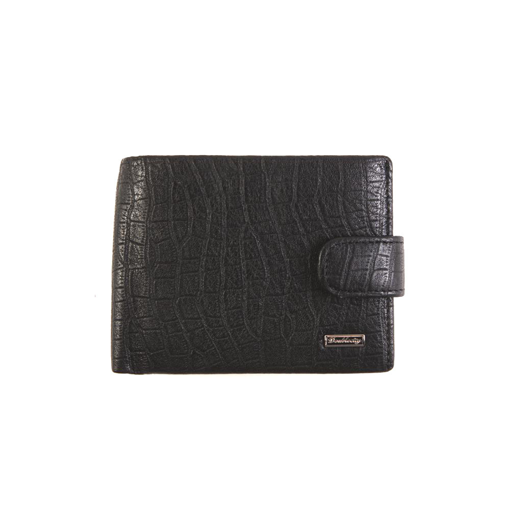 Компактный мужской чёрный кошелёк портмоне из натуральной кожи под крокодила Dublecity 079-DC31-04A в подарочной коробке