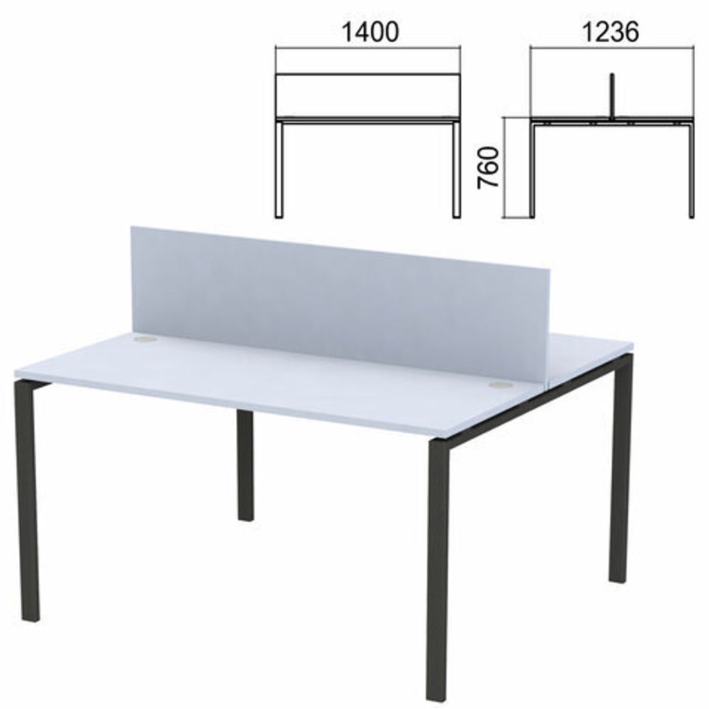 Стол письменный 2-МЕСТНЫЙ на металлокаркасе &quot;Арго&quot;, 1400х1236х760, серый (КОМПЛЕКТ)