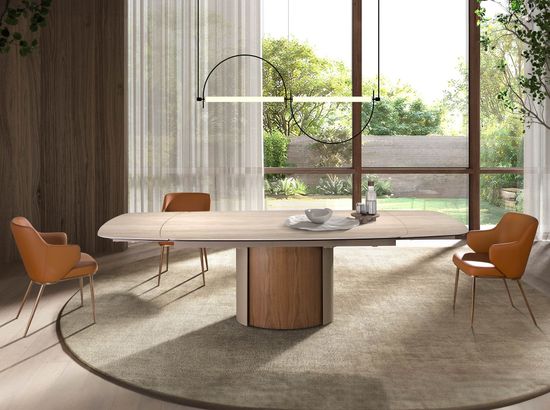 Раздвижной обеденный стол 1162 из керамики, стали и шпона ореха