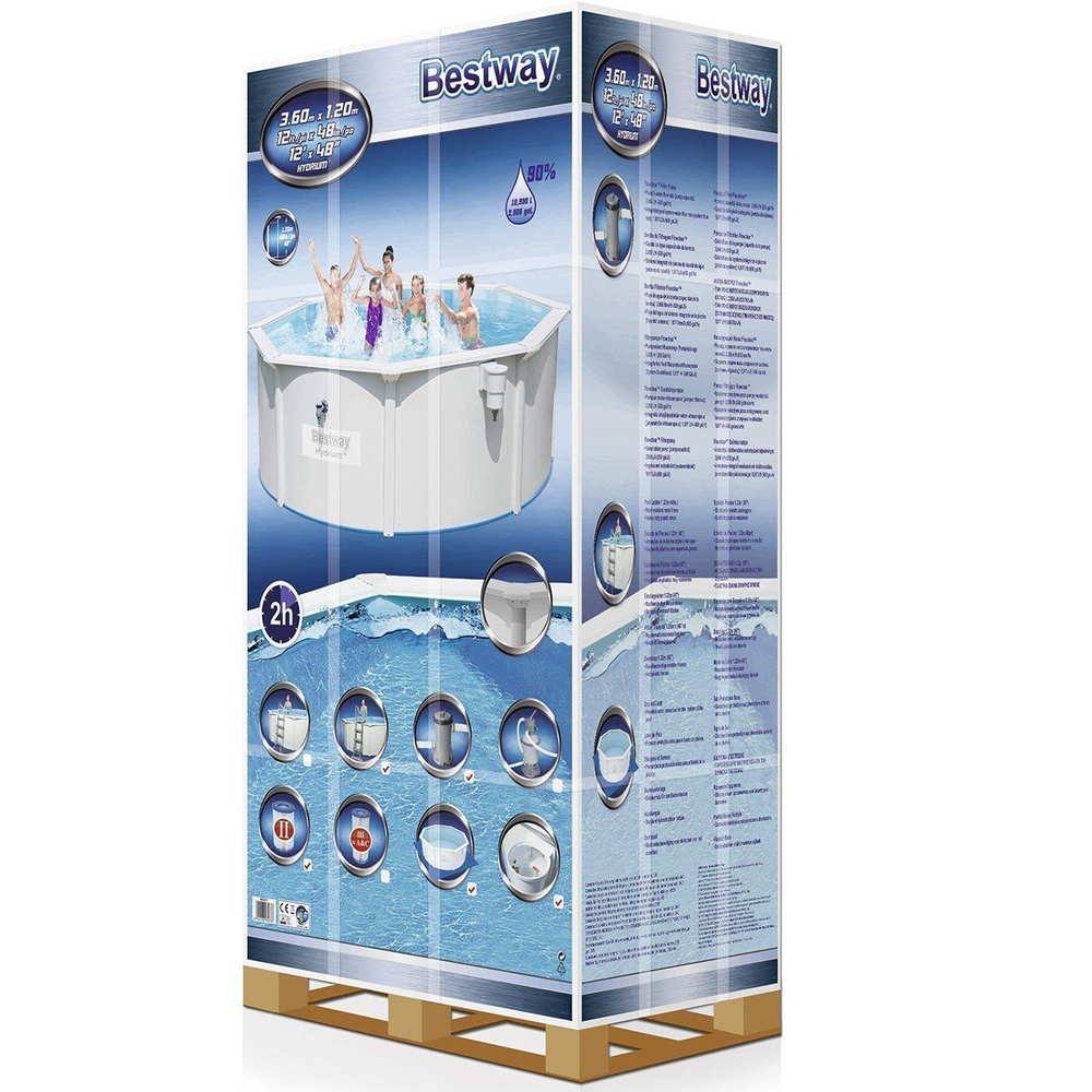 Сборный круглый бассейн Bestway Hydrium 56574 (360x120 см) с песочным фильтром, лестницей и тентом