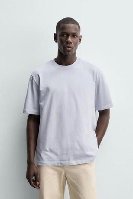 ZARA ХЛОПКОВАЯ ФУТБОЛКА С КОРОТКИМИ РУКАВАМИ, ЦВЕТ ЛЬДА