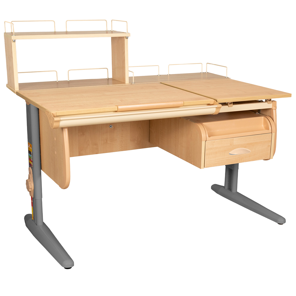 Растущая парта СУТ 25 с задними полками СУТ.15.210 и СУТ.15.240 и навесной тумбой (1200×880 мм)