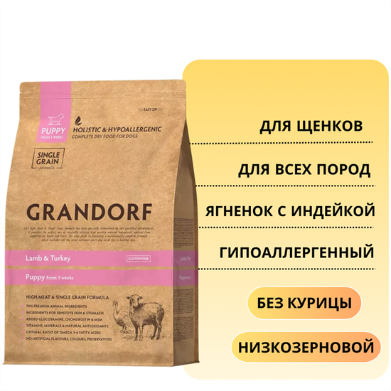 Grandorf Сухой корм для щенков всех пород Ягненок с Индейкой