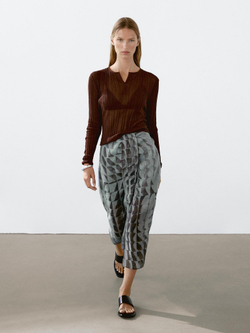 Massimo Dutti Юбка миди с принтом и сборкой, нефтяно-синий