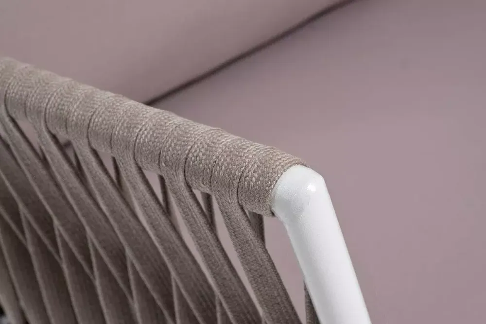 "Касабланка" правый модуль плетеный из роупа, каркас алюминий светло-серый (RAL7035) муар, роуп серо-коричневый 23мм, ткань бежевая 052