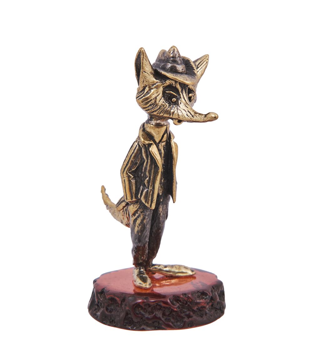 Народные промыслы AM-4243 Фигурка «Лис Ник» (латунь, янтарь)