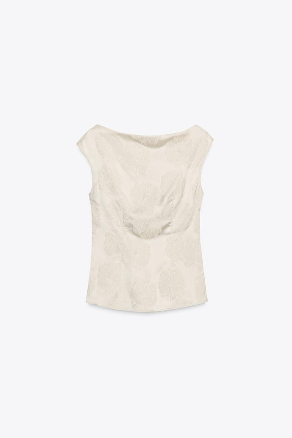 ZARA ЖАККАРДОВЫЙ ТОП АСИММЕТРИЧНОГО КРОЯ, БЕЖЕВЫЙ