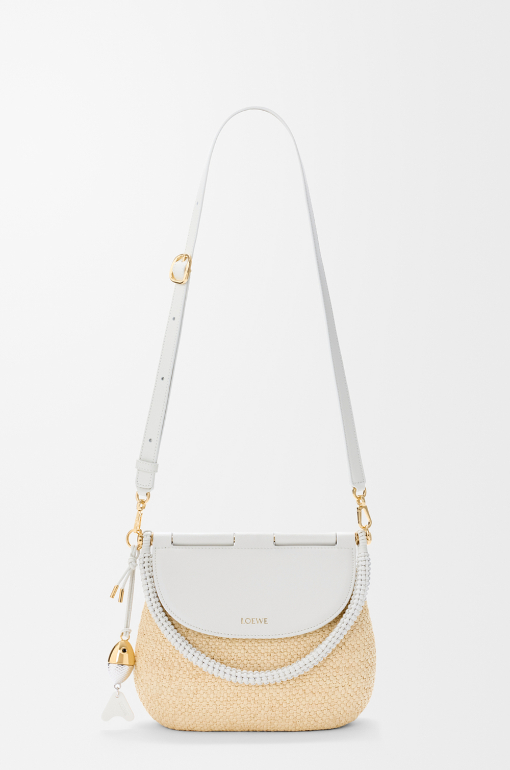 Loewe Средняя сумка Pescador из рафии и телячьей кожи, натуральный/белый