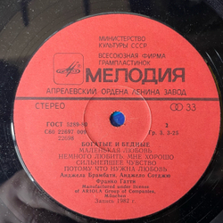 Винтажная виниловая пластинка LP Ricchi E Poveri, Богатые И Бедные (СССР 1985)