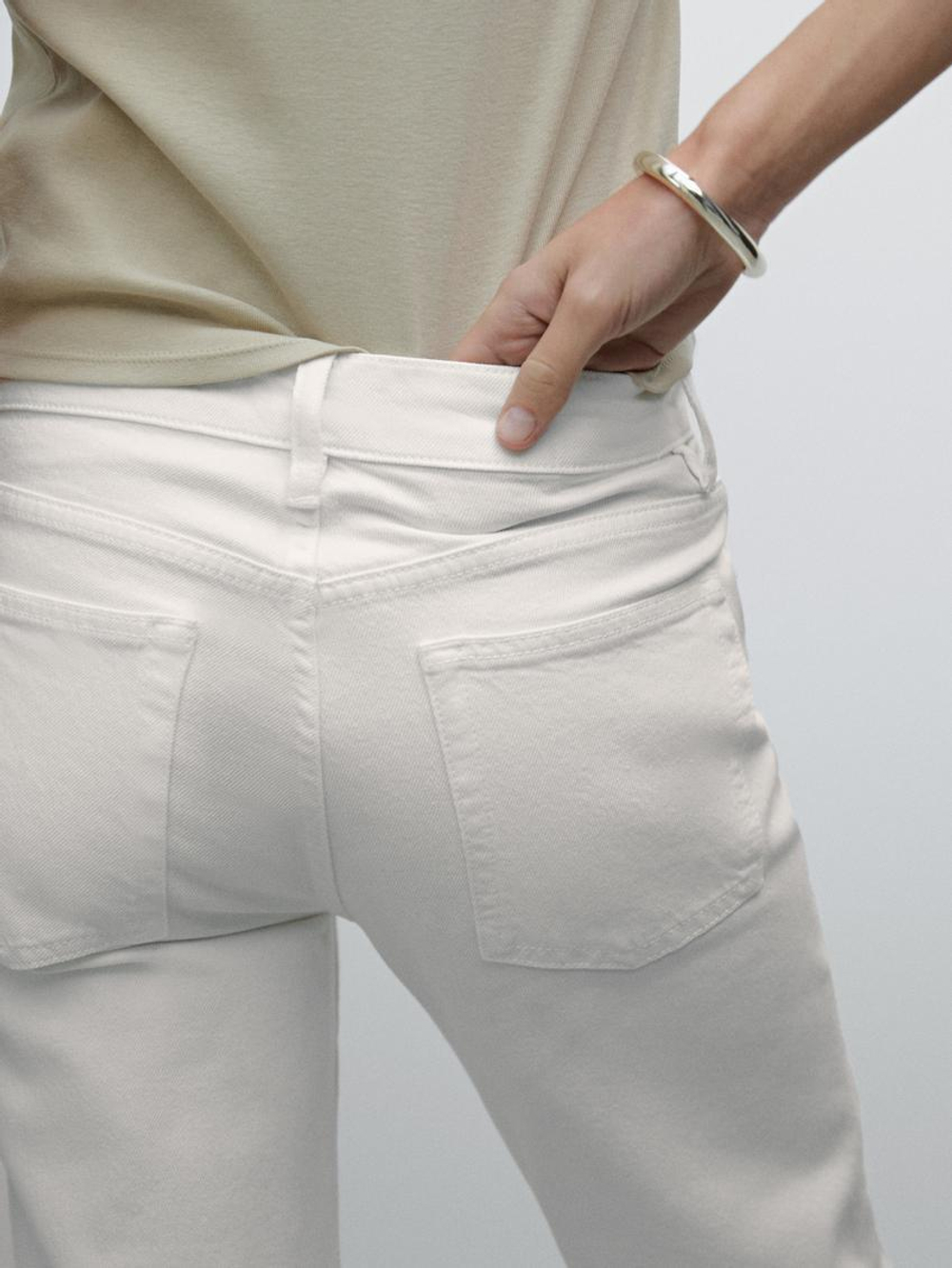 Massimo Dutti Джинсы прямого кроя с низкой посадкой, кремовый