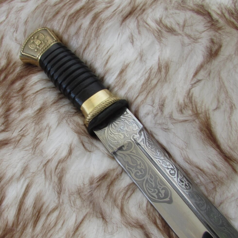 Нож казачий Пластунский кованый, с резьбой (латунь)