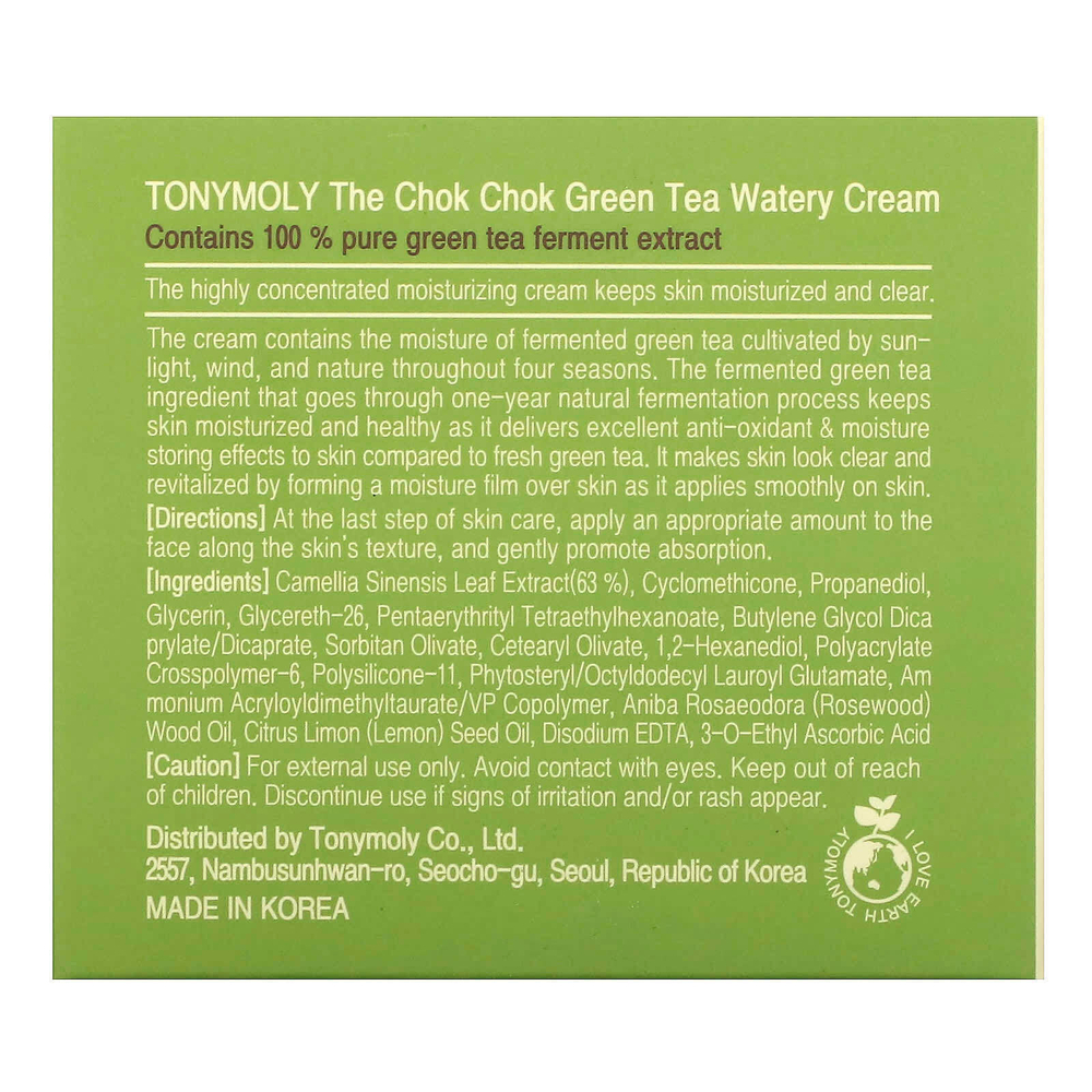 TonyMoly, The Chok Chok Green Tea, увлажняющий крем с зеленым чаем, 60 мл