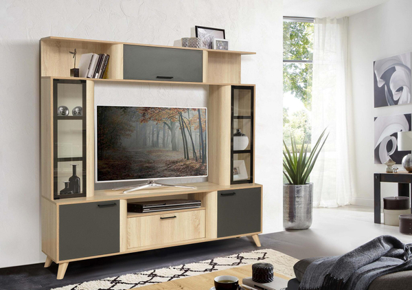 ГОСТИНАЯ  ВИСТА-19  Цвет: дуб сонома/диамант серый/профиль Masa Decor дуб сонома/стекло