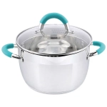 Кастрюля BRAVO, объем 2,1 л, из нерж стали с крышкой из жаропрочного стекла, размер 16*10,
