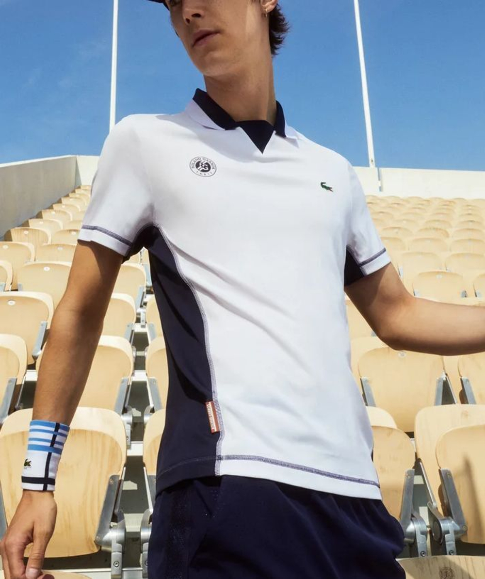 Мужское поло теннисное Lacoste Roland Garros Men's Polo Shirt - white/navy blue/white