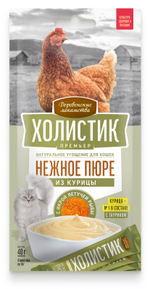 Деревенские лакомства Холистик Премьер для кошек Нежное пюре из курицы с икрой летучей рыбы 4х10г
