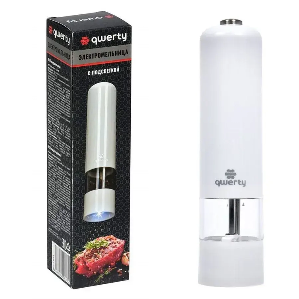 Электромельница перец/соль, пластик, 5см, Белый, на батарейках 4хАА (в комплект не вхо