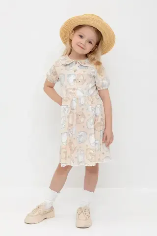 платье  для девочки  КР 5932-1/песчаный,зайчики и ромашки к563