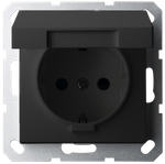 Розетка SCHUKO© с крышкой и защитными шторками 16A 250V~ 2P+T, цвет черный матовый (soft touch)