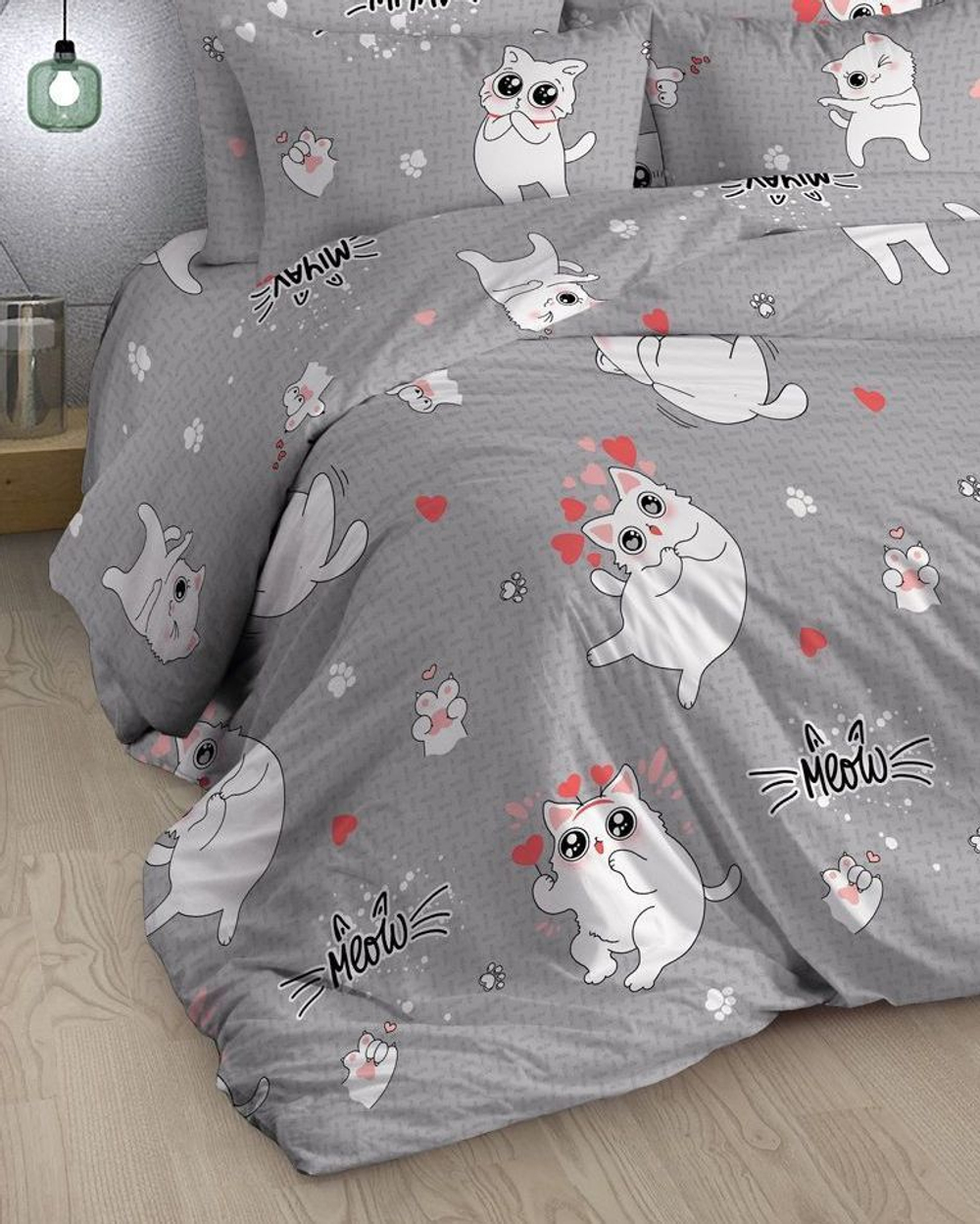 Постельное белье 1 5 спальное, бязь, наволочки 70х70, 100% хлопок, постельное белье для девочки, постельное белье с котиками