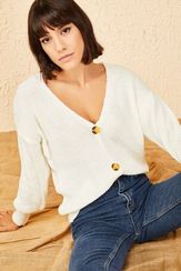 Qadın üçün ağ, düyməli, toxunma jaket 10121004