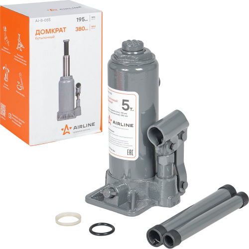 Домкрат автомобильный бутылочный 5 т гидравлический (Высота подхвата 195 мм, Высота подъема 380 мм) AJ-B-05S