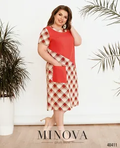 Платье 435-коралловая-клетка Minova