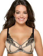 Пуш-ап бюстгальтер с контрастным кружевом и леопардовой отделкой (Размер: 65H) (Цвет: телесный)