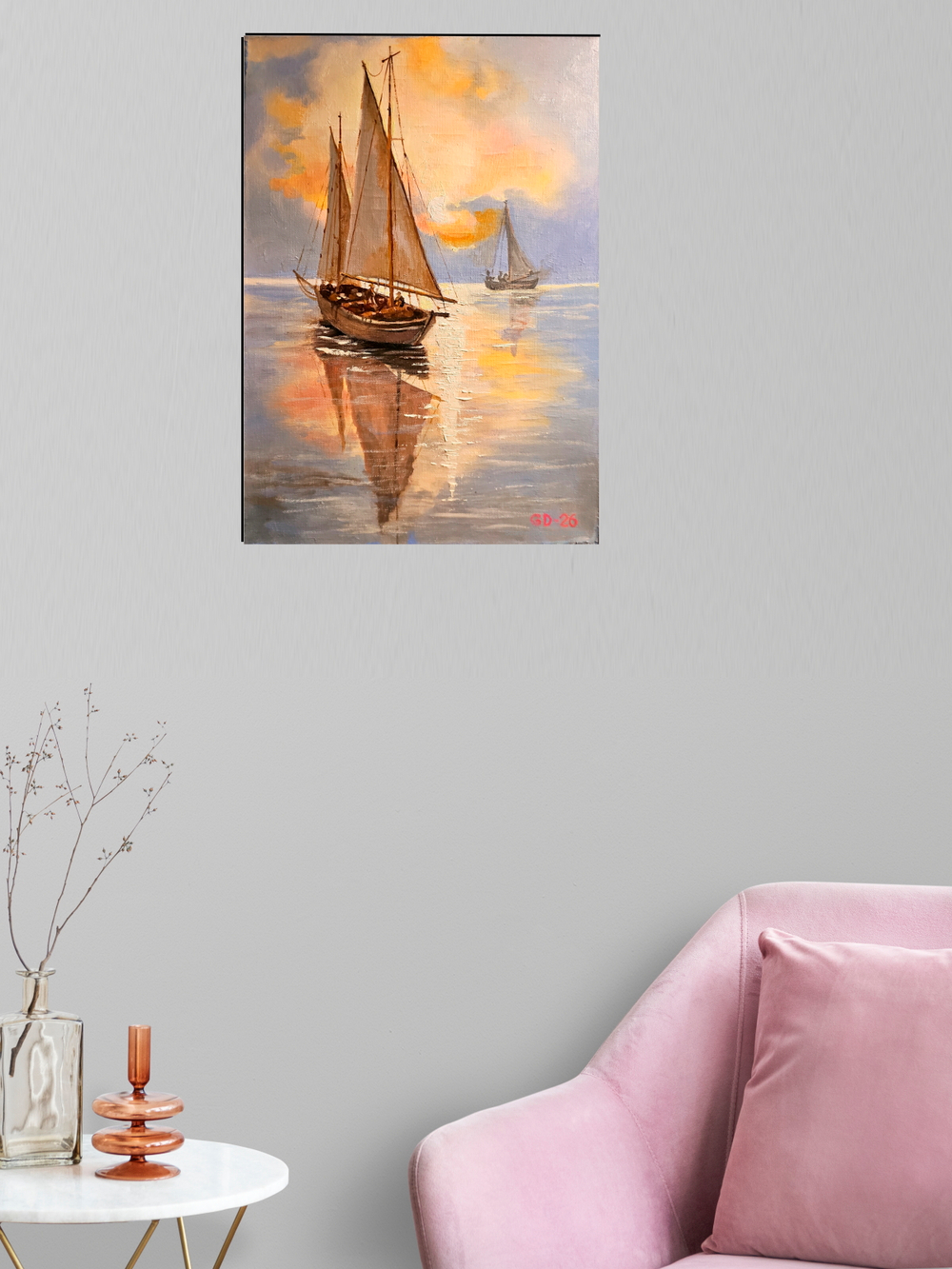 Картина авторская маслом на холсте 33х46 см на стену для интерьера "Мраморное отражение"